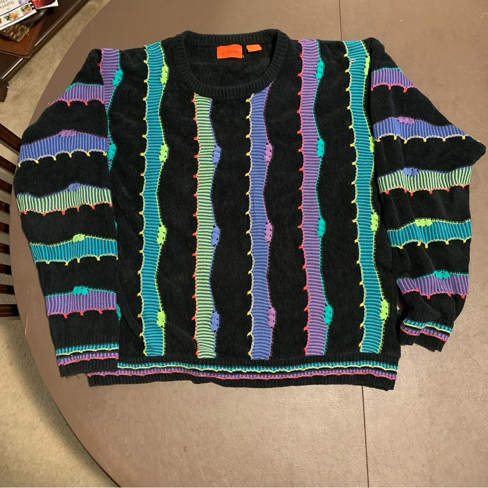 J. Simon Men's Sweater Size M Crewneck Black & Multi Acrylic/Cotton Medium